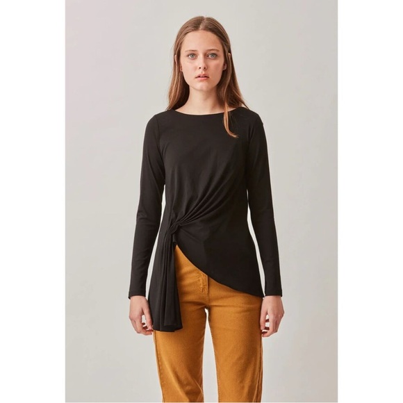 COS Tops - COS Black Asymmetrical Gathered Hem Boatneck Top size Medium NWOT